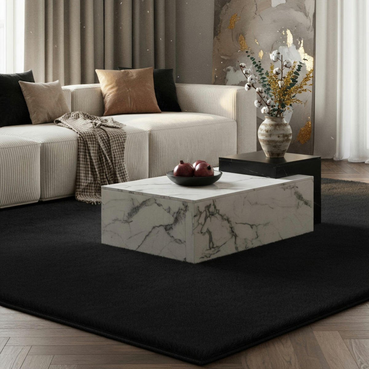 COUCHTISCH Weiß Schwarz Marmor-Optik Modern 120x60x40 cm Zwei Ebenen - Weiß, Holzwerkstoff (60/120/40cm) - KADIMA DESIGN