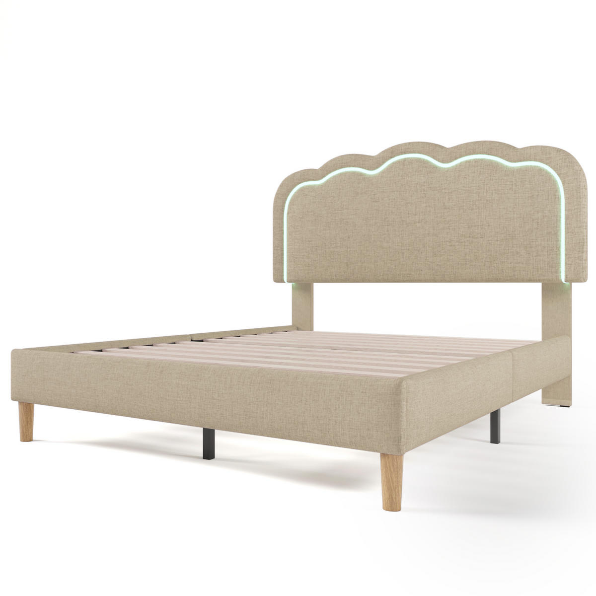 POLSTERBETT 140/200 cm Beige LED-Bett mit verstellbarem Kopfteil - Beige, Textil (140/200cm) - OKWISH