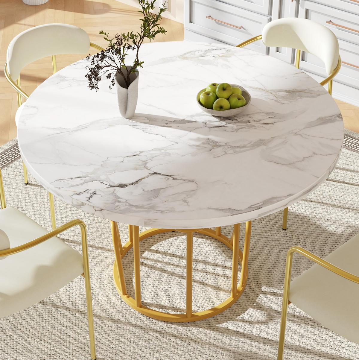 ESSTISCH, MDF-Tischplatte in Marmoroptik & Metallgestell, 80/80/76 cm, Gold - Goldfarben, Holzwerkstoff (80/80/76cm) - Redom
