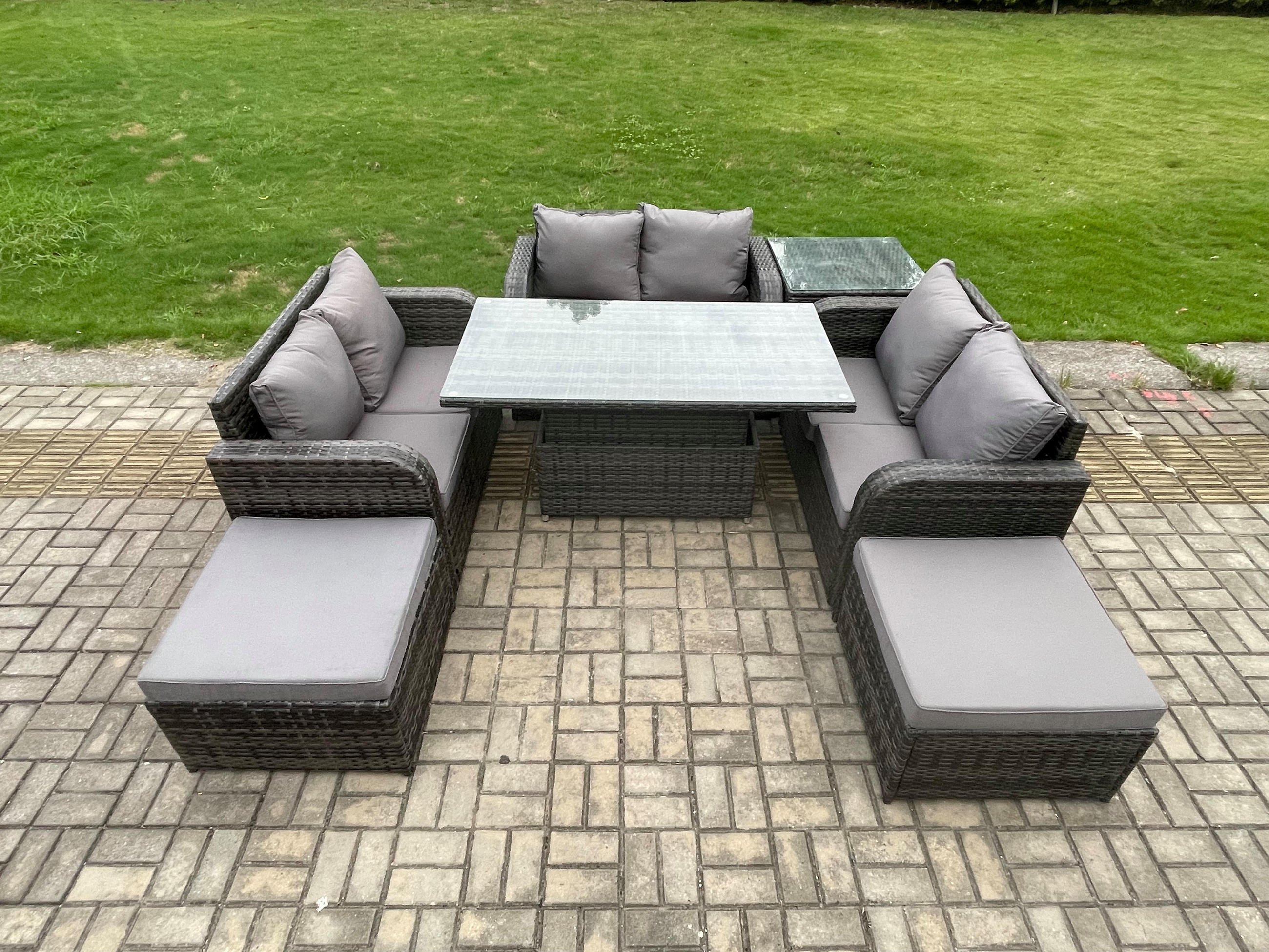 GARTENSOFA SET Polyrattan Dunkelgrau 8-Sitzer - Dunkelgrau, Metall - Fimous