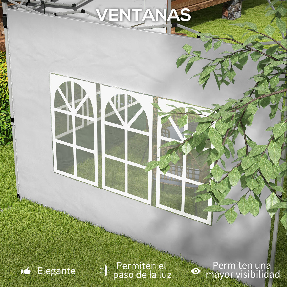 PAVILLON-SEITENWAND, Oxford-Stoff grau mit Fenstern - Grau, Metall (27.5/7.5/31.5cm) - Vallsero