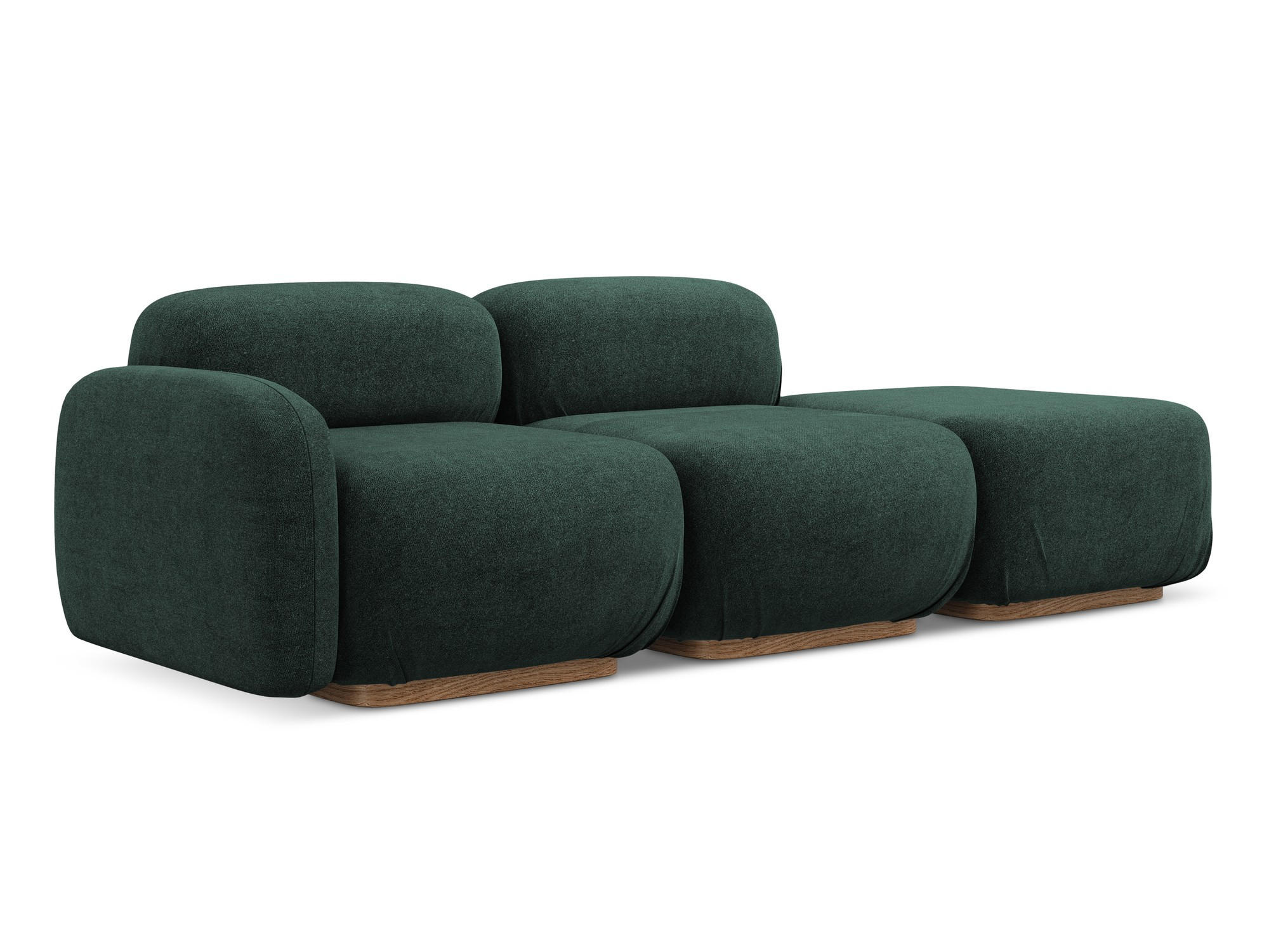 3-SITZER SOFA Bouclé Stoff Grün - Dunkelgrün/Braun, Holz/Textil (258/73/95cm) - Makamii