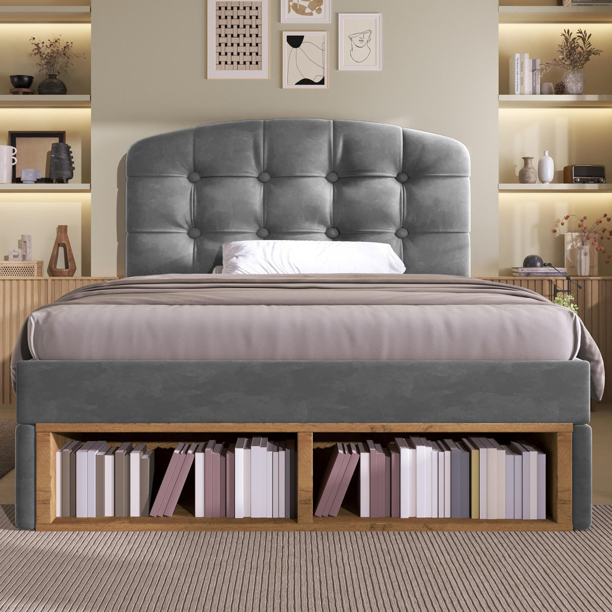 POLSTERBETT 90/200 cm Grau mit 2 Schubladen und Stauraum - Grau, Textil (90/200cm) - Oxeza