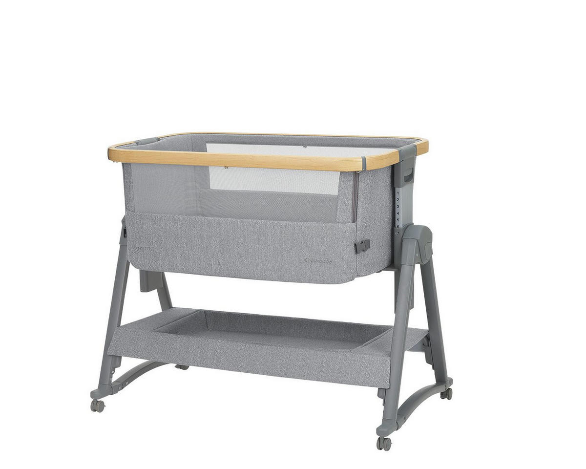 BEISTELLBETT Nanna 2 grau 100 x 48 cm, Schaukelstäbe, Anti-Reflux, Moskitonetz, Räder mit Bremse - Grau, Metall (48/100cm) - Kikka boo