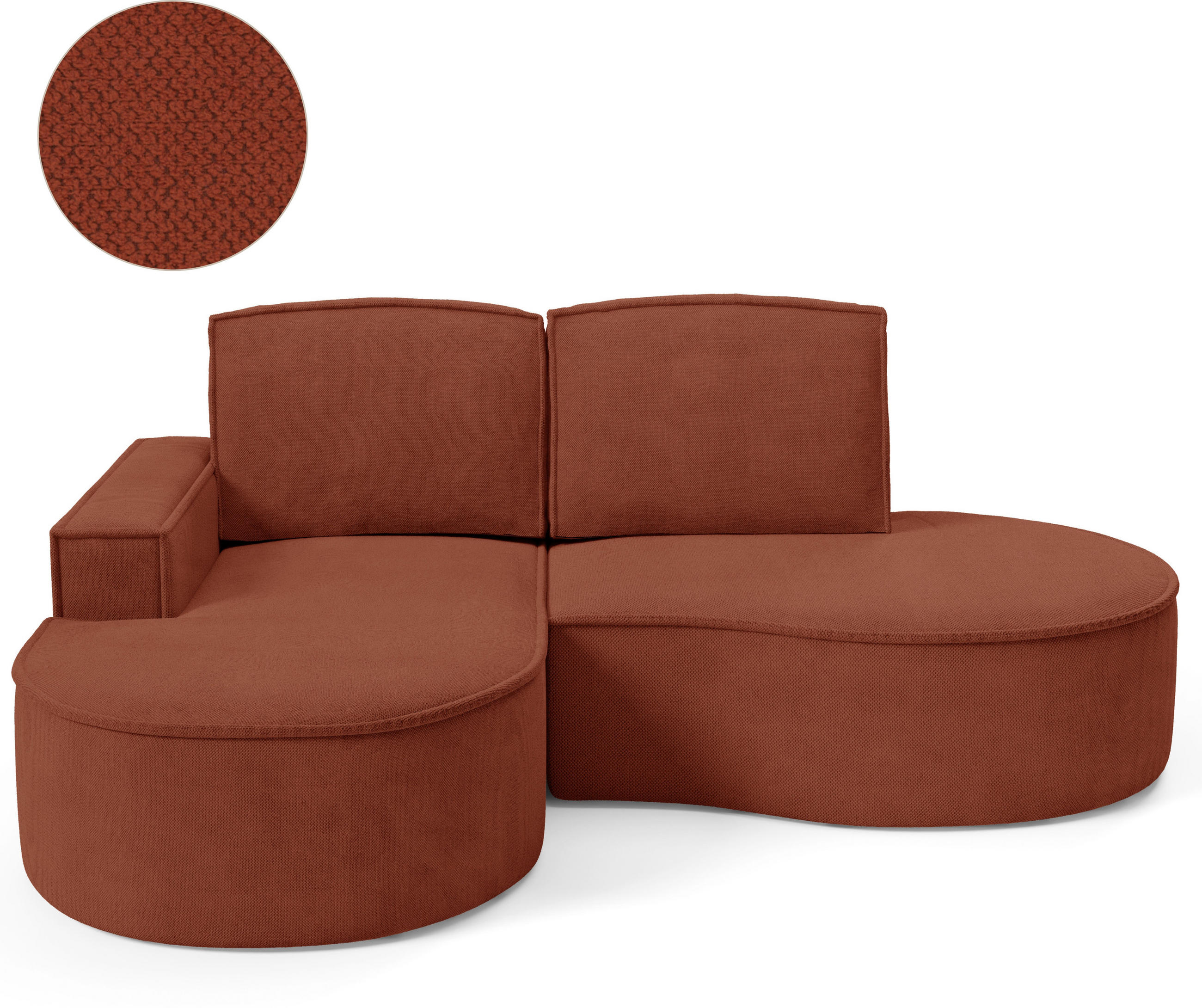 ECKSOFA MOLLY – Halbkreisförmig, Curio-Bouclé, Lose Kissen, 210x157x88 cm, Links Braun - Braun, Holz/Textil (157/210cm) - DomoHome