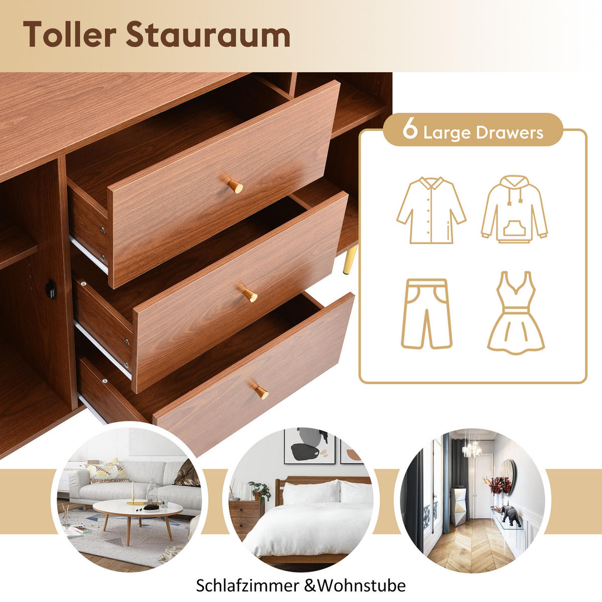 SIDEBOARD mit 2 Türen und 3 Schubladen - Braun, Holzwerkstoff (40/90/150cm) - Urban Meuble