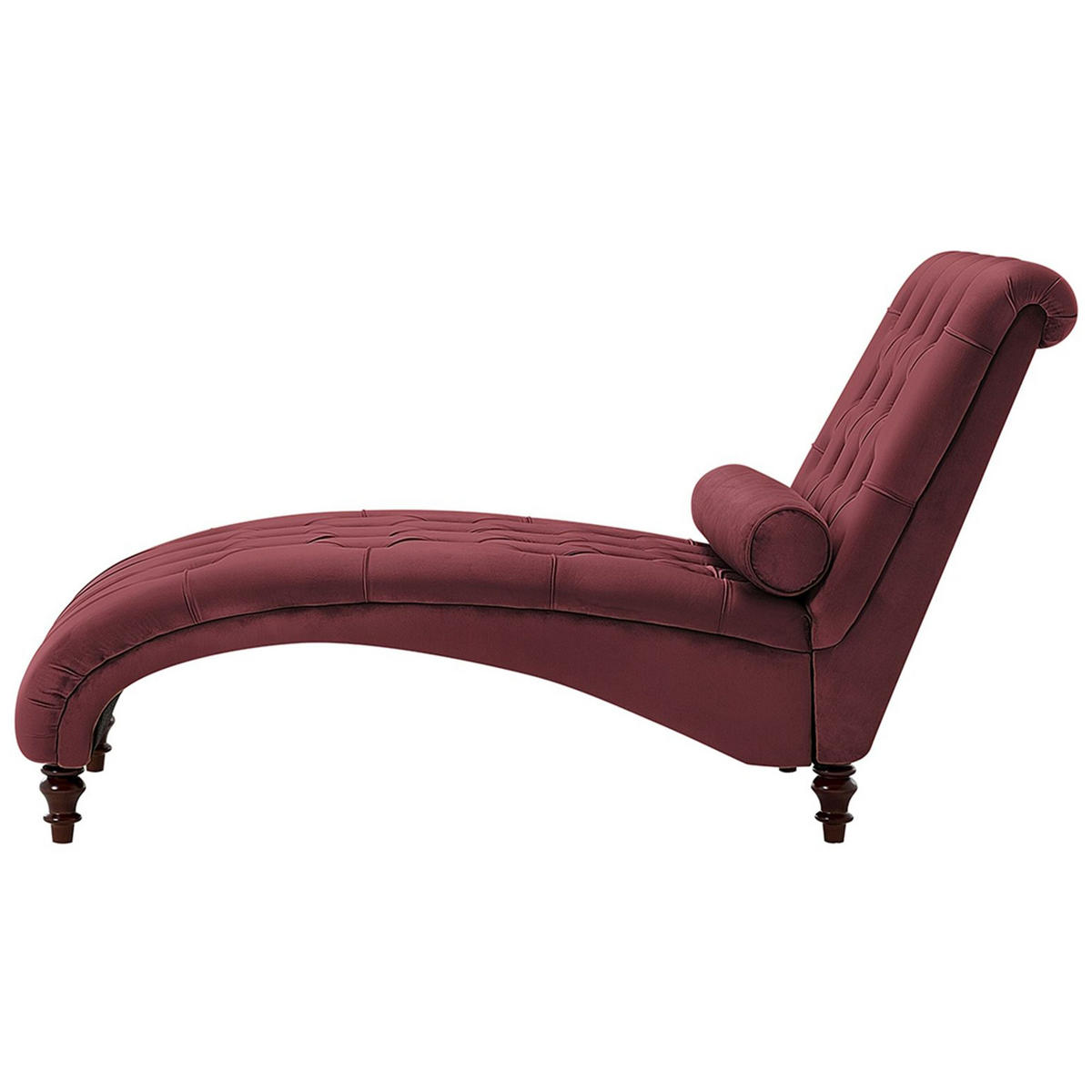 CHAISELONGUE Samtstoff burgunderrot Muret - Dunkelbraun/Rot, Textil (163/87/72cm) - Beliani