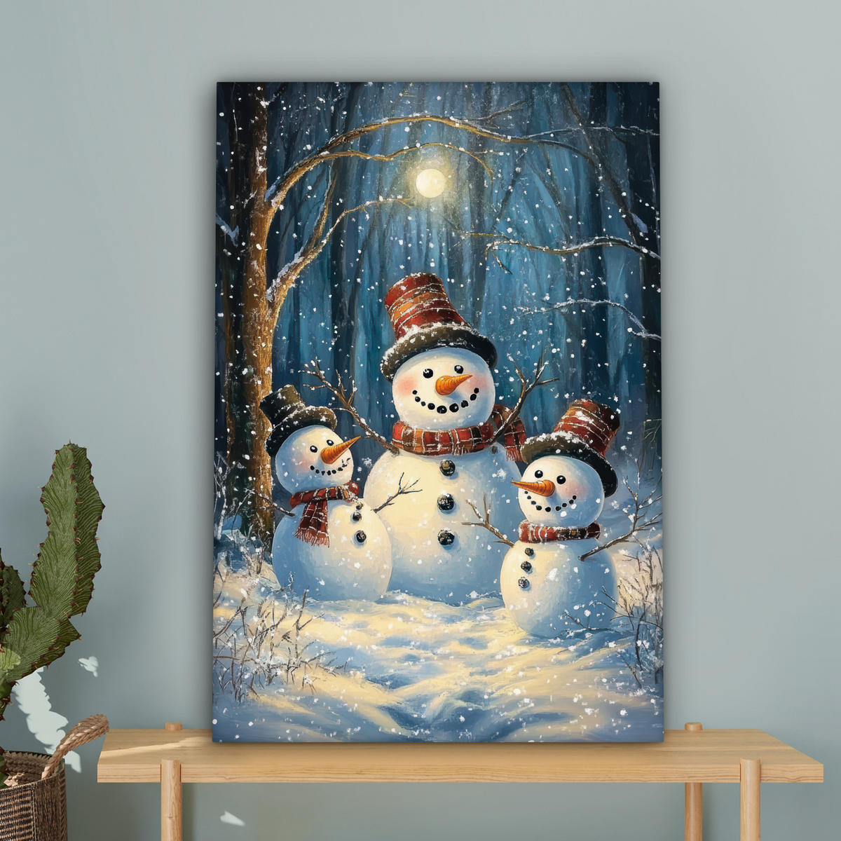 LEINWANDBILD Schneemann - Schnee - Winter - Wald 60x90 cm - Hellblau, Textil (60/90cm) - MuchoWow
