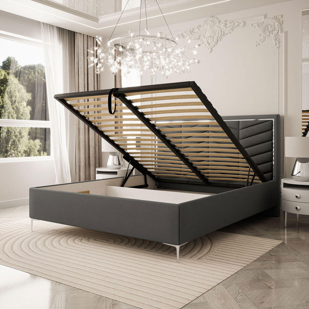 POLSTERBETT AURORA II 160x200 mit Bettkasten Jasmine 96 - Grau, Textil (160/200cm) - Lookway