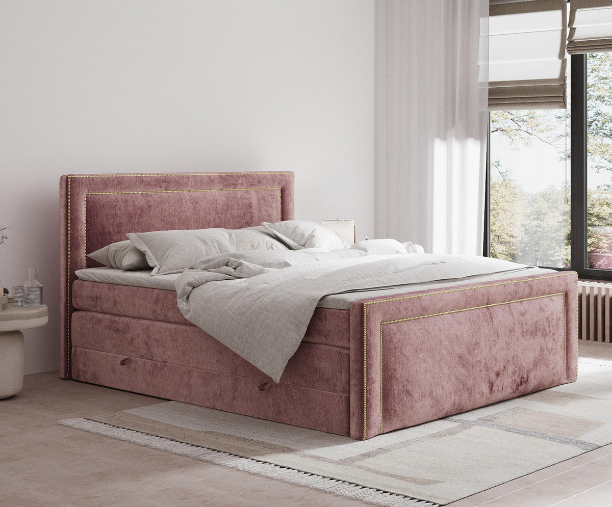 BOXSPRINGBETT Luxora Rosa 180/200 cm - Schwarz/Rosa, Holz/Holzwerkstoff (180/200cm) - Maison de Reve
