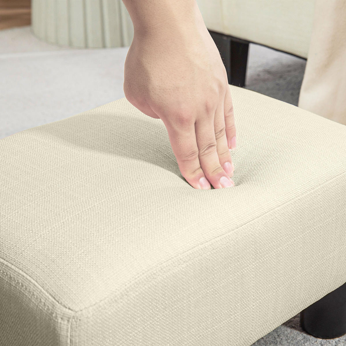 POUF DE-16425 gepolstert mit Leinenbezug Beige - Beige, Textil (30/24/40cm) - ComfortXL