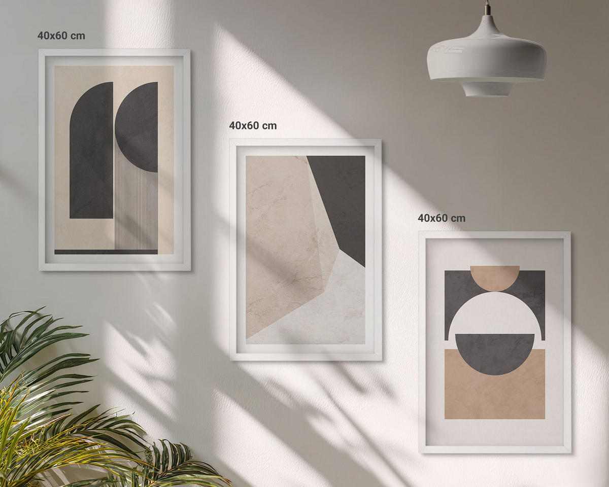BILDER SET 3er Set - 40x60 cm Weißer Rahmen - Abstrakte Formen beige braun - Weiß, Kunststoff (40/60cm) - TULUP