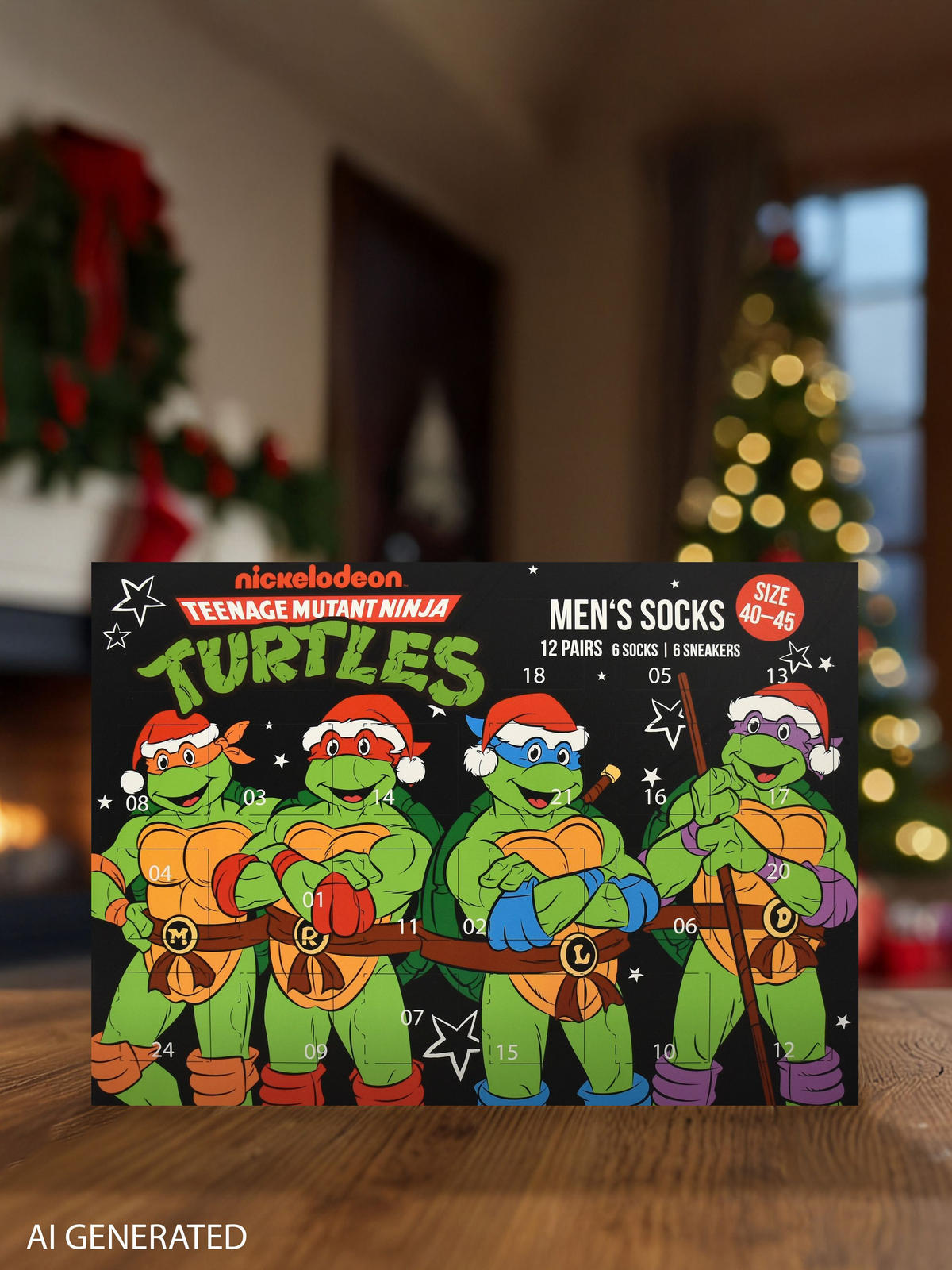 ADVENTSKALENDER Teenage Mutant Ninja Turtles mit 12 Paar Socken Größe 40-45 - Multicolor, Textil (37/5/26.5cm) - United Labels