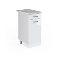 UNTERSCHRANK R-Line Weiß Hochglanz 40 cm mit Schublade mit Arbeitsplatte - Weiß Hochglanz/Weiß, Holzwerkstoff (40/81.6/60cm) - Vicco