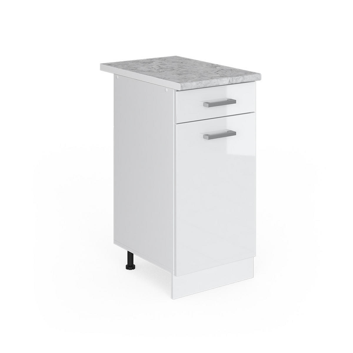 UNTERSCHRANK R-Line Weiß Hochglanz 40 cm mit Schublade mit Arbeitsplatte - Weiß Hochglanz/Weiß, Holzwerkstoff (40/81.6/60cm) - Vicco