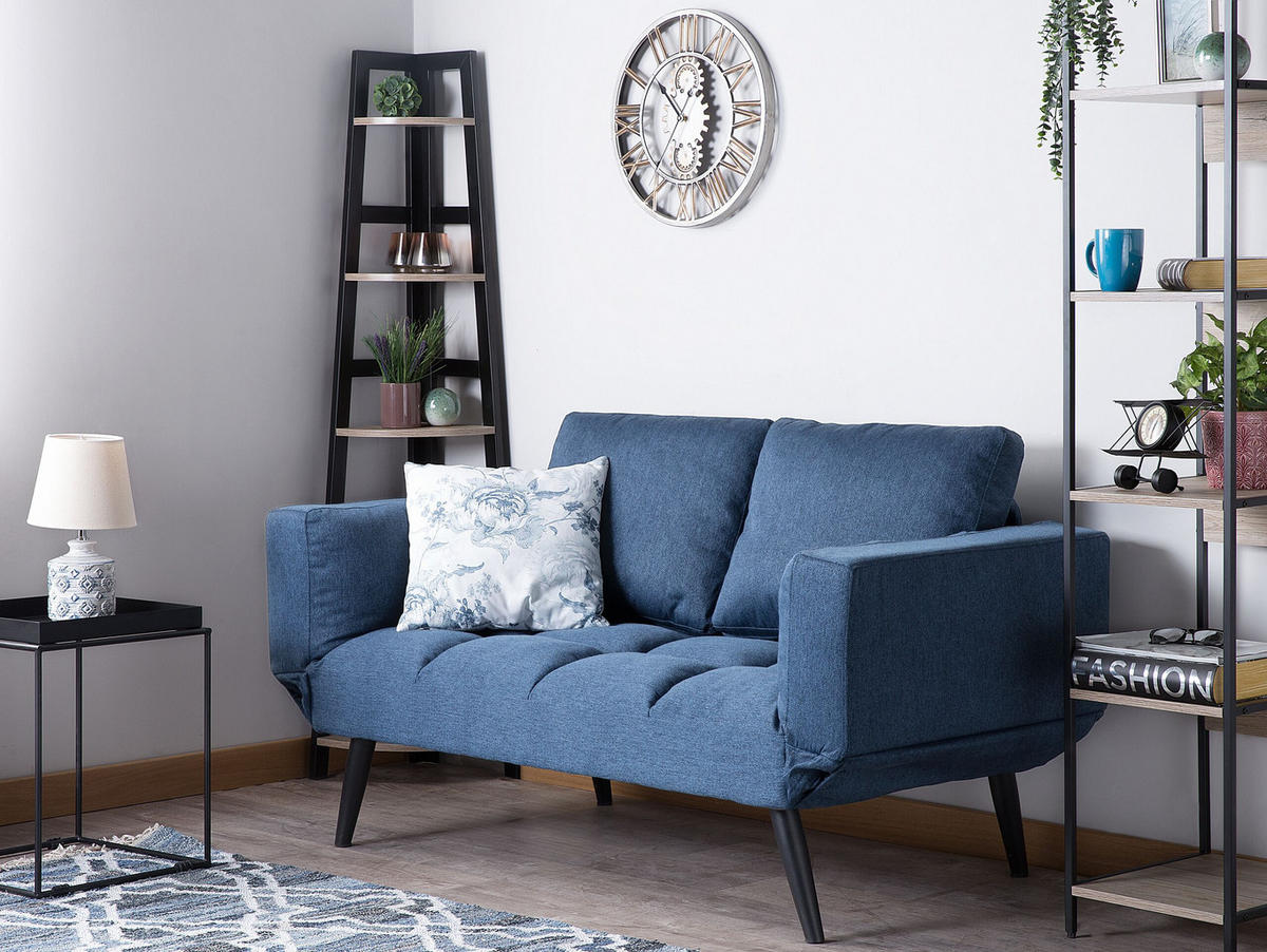 2-SITZER-SCHLAFSOFA Polsterbezug Marineblau Brekke - Hellblau, Textil (183/90/75cm) - Beliani
