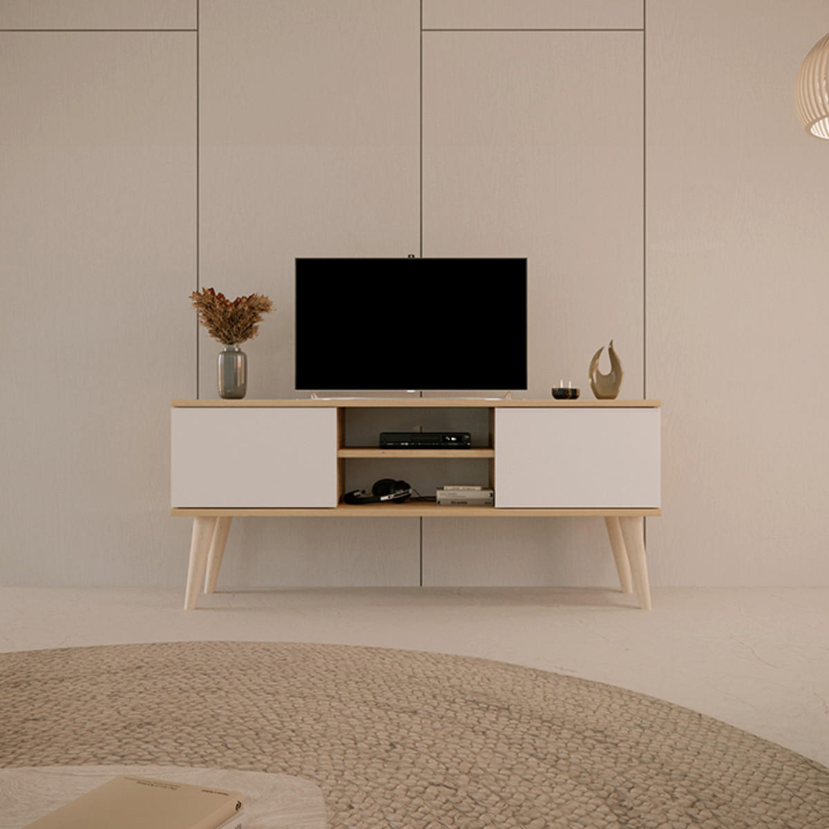 TV-MÖBEL Toronto Weiß und Holz - Weiß/Braun, Holzwerkstoff (120/35/55cm) - Petits-meubles