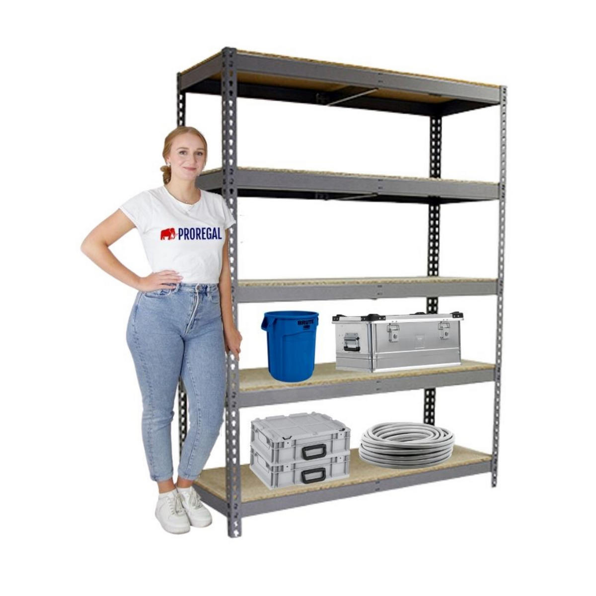 SCHWERLASTREGAL Wood Beast Five HxBxT 200 x 240 x 60 cm 5 Ebenen Fachlast 400 kg Grau - Grau, Metall (240/200/60cm) - PROREGAL