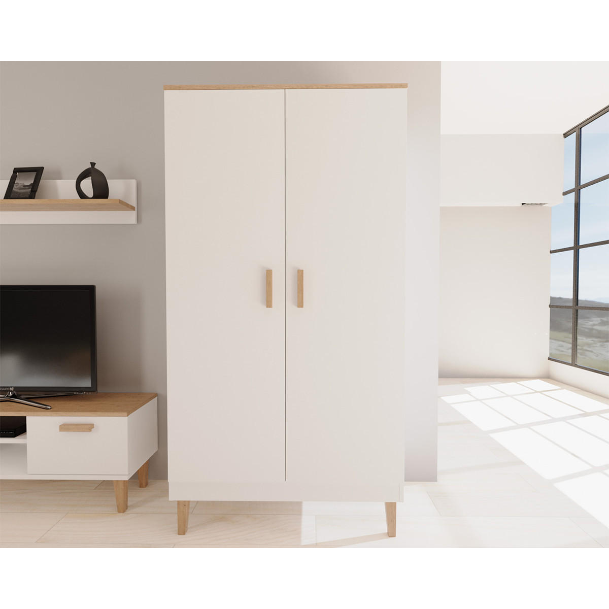 SCHRANK 2 Türen Denver Weiß - Weiß, Holzwerkstoff (55/184/100cm) - Petits-meubles