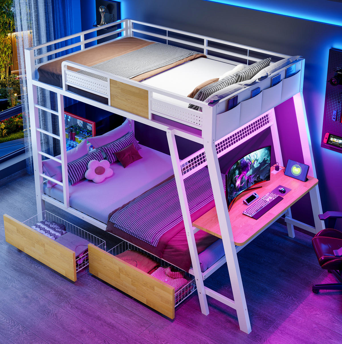 ETAGENBETT 90/200 cm mit Schreibtisch, Weiß - Weiß, Metall (90/200cm) - OKMYHOME