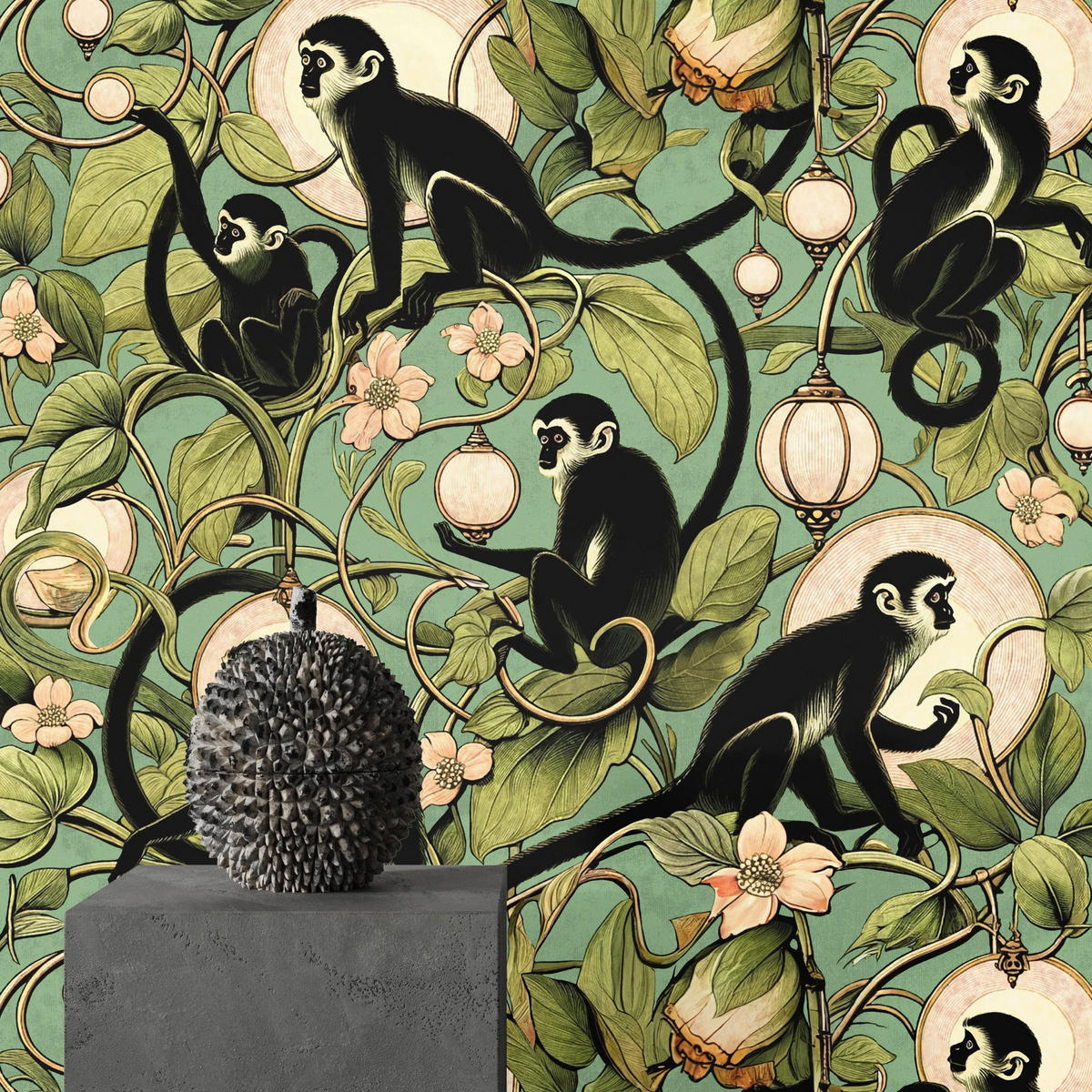 TAPETE Affen aus echtem Papier, 200x280cm, 8 Bögen - Grün, Papier (200/280cm) - WALLPAPERS4BEGINNERS