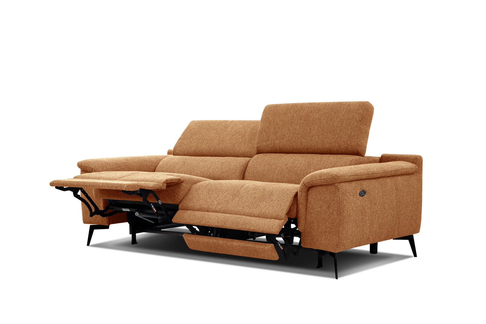 RELAXSOFA FIERO 3-Sitzer mit 2 Relaxfunktionen, orange - Schwarz/Orange, Holzwerkstoff/Textil (212/82/103cm) - Courtois Laville