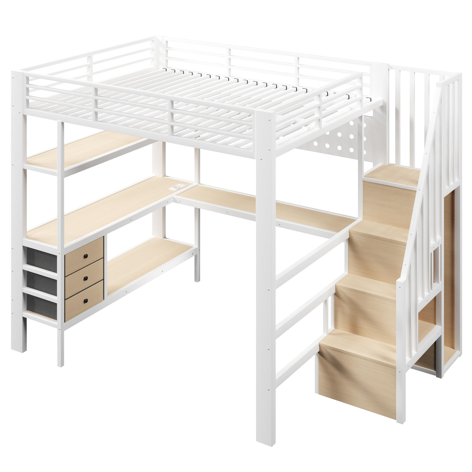 HOCHBETT 140/200 cm DE-33130 mit Stauraum und LED-Licht Weiß - Weiß, Metall (140/200cm) - ComfortXL