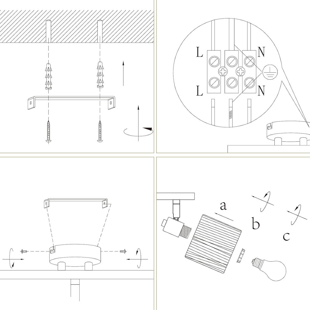 DECKENSTRAHLER Glostra 17.5/16.5/34.5 cm - Schwarz, Metall (34.5/17.5/16.5cm) - ZMH