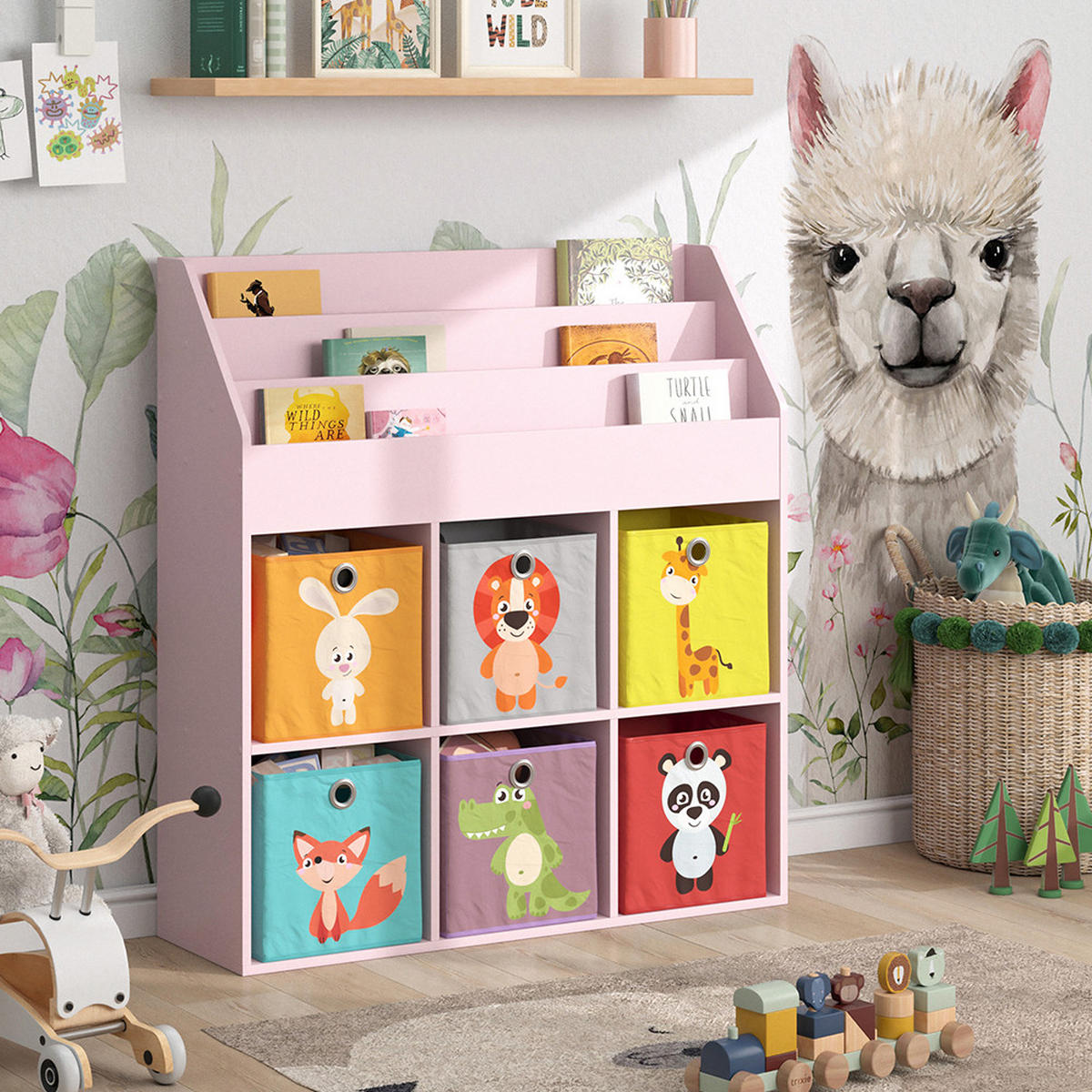 KINDERREGAL Luigi Rosa 107.2 x 114.2 cm mit 6 Faltboxen (bunt) - Pink, Holzwerkstoff (107.2/114.2/31.2cm) - Vicco