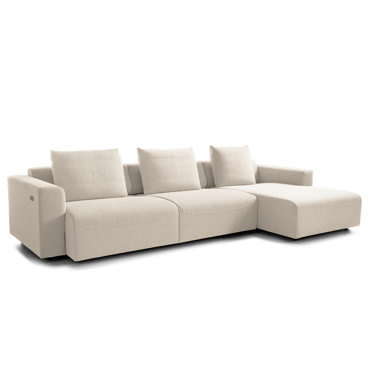 3-SITZER ECKSOFA mit Longchair - Webstoff - Beige/Schwarz, Kunststoff/Textil (320/170cm) - home24