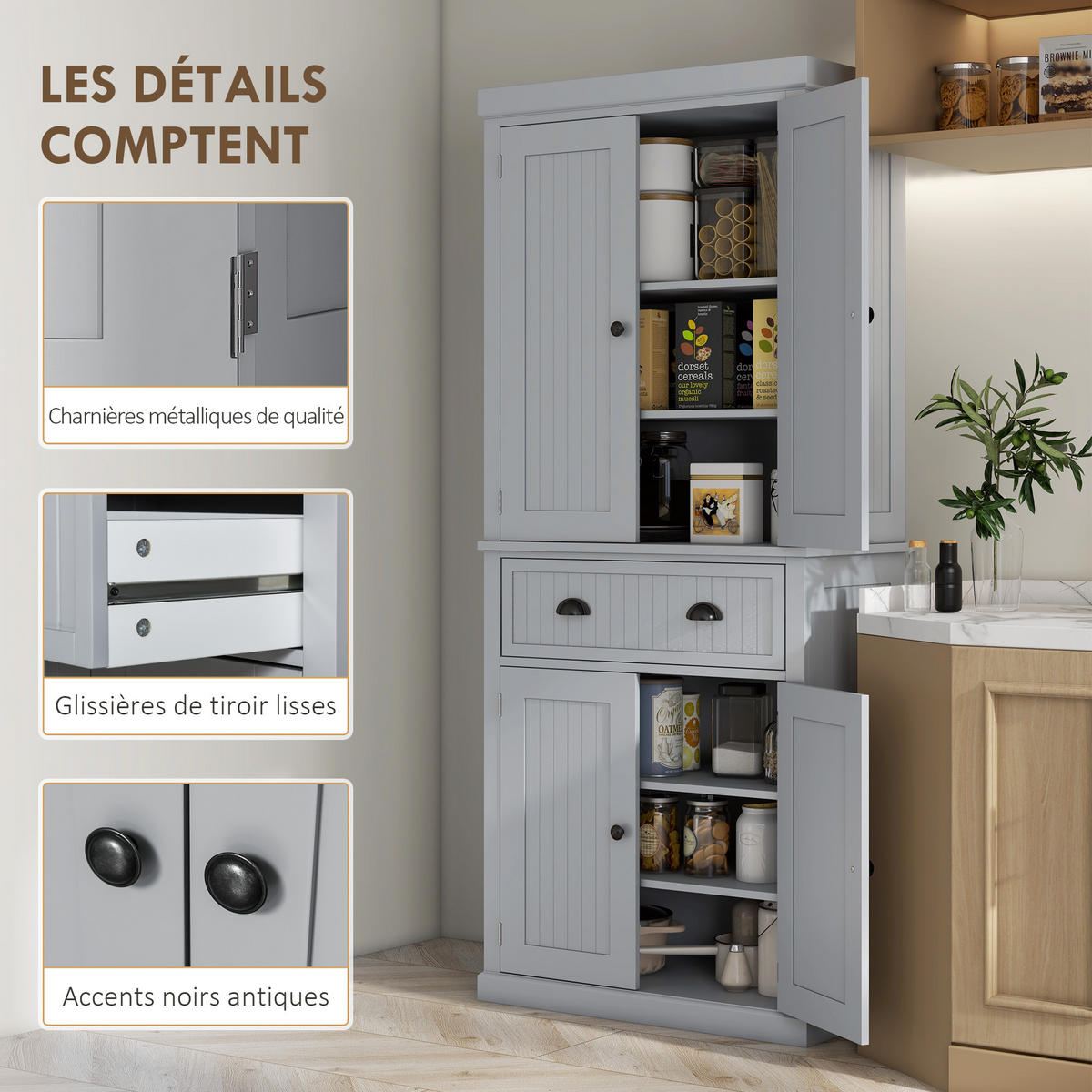 HIGHBOARD DE-11267 4 Türen Grau - Grau, Holzwerkstoff (40.2/183/76.2cm) - ComfortXL