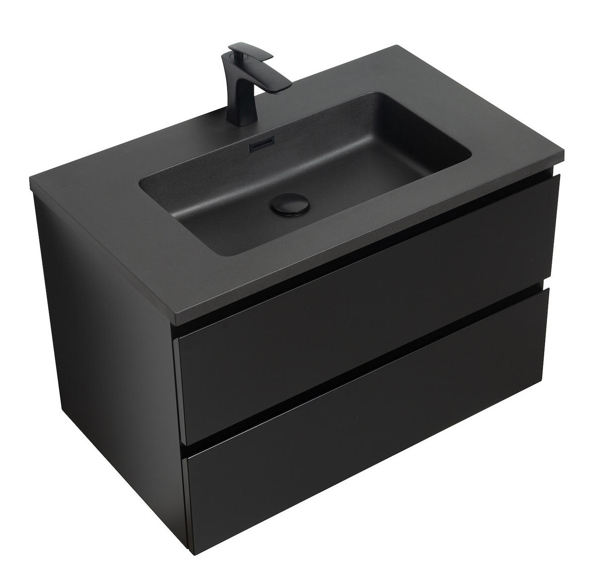 WASCHTISCHKOMBI Angela 2 Teile - Schwarz Matt Mit Schwarzem Waschbecken - 80 x 48 x 52 cm - Schwarz, Holz (80/52/48cm) - Badplaats