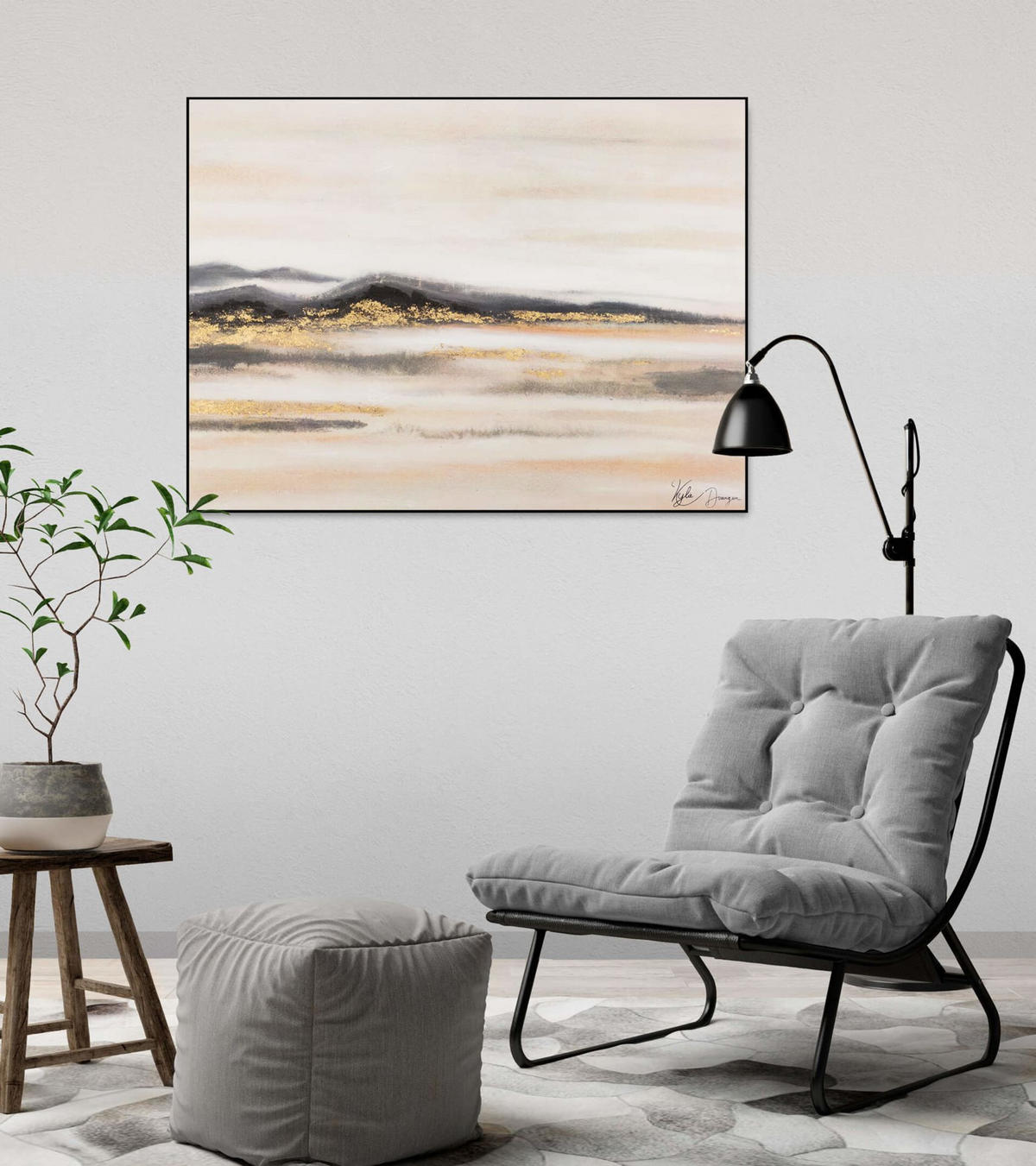 ACRYLBILD HANDGEMALT 100/75 cm - Beige/Schwarz, Holz/Textil (100/75cm) - KUNSTLOFT