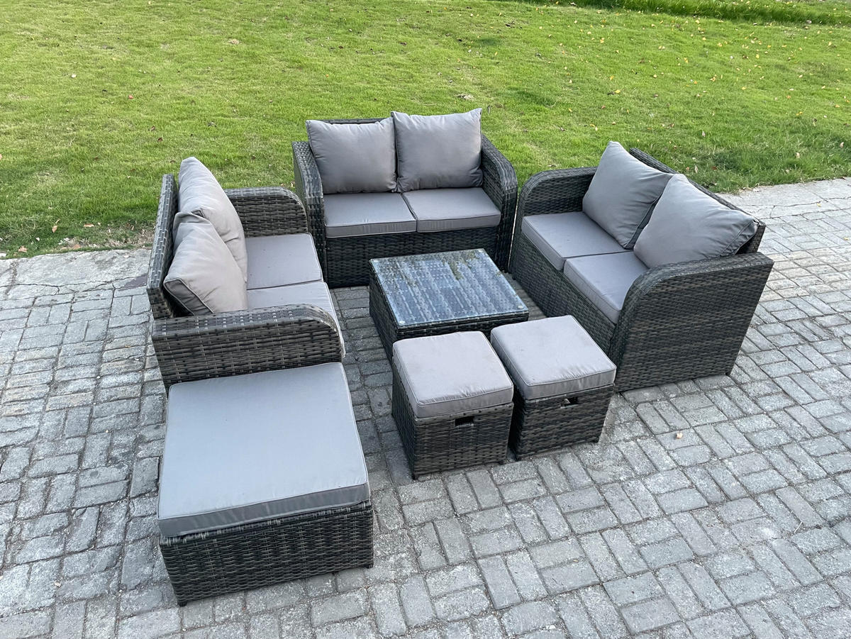 GARTENMÖBELGARNITUR Polyrattan Dunkelgrau 9-Sitzer - Dunkelgrau, Metall - Fimous