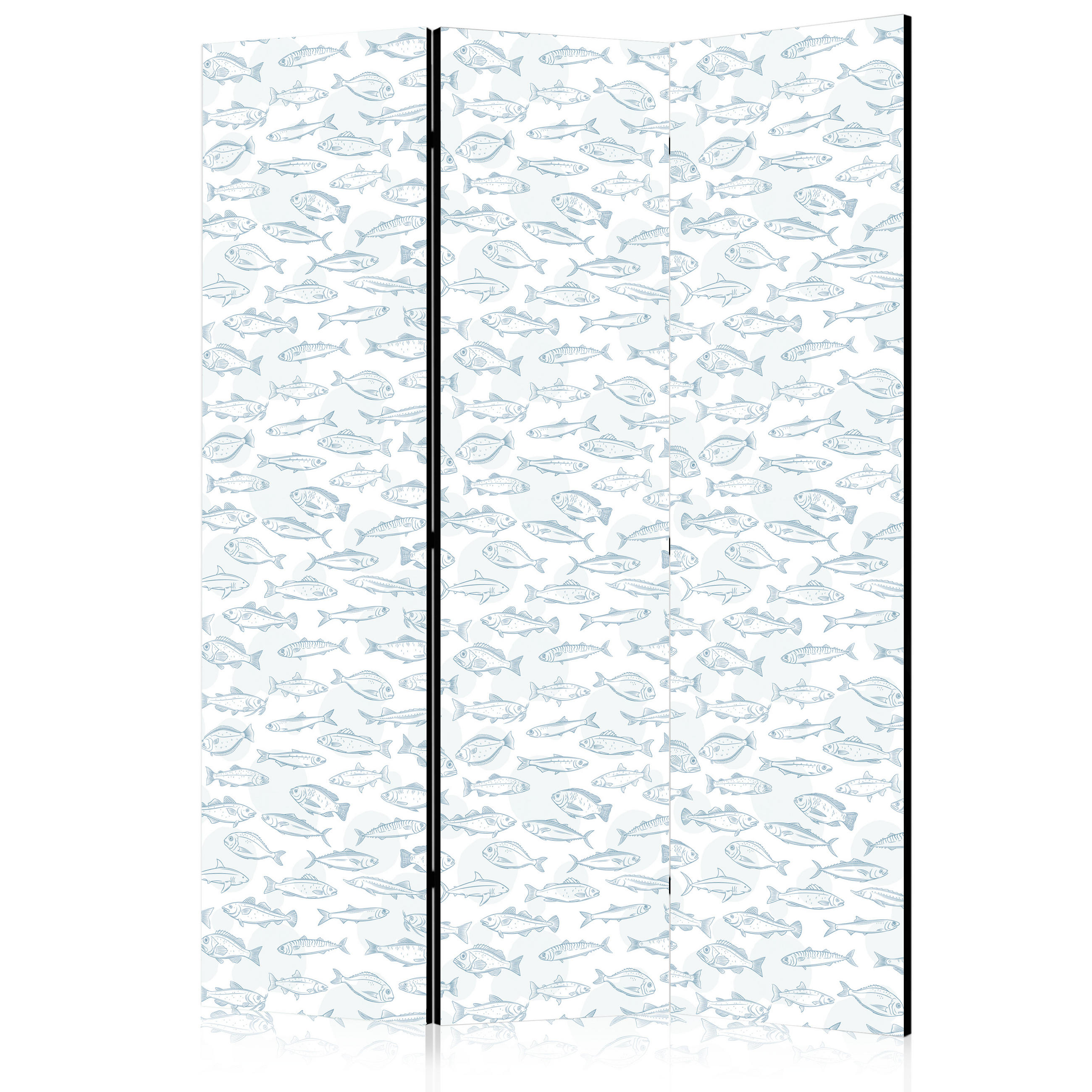 PARAVENT Einseitig Bedruckter 3-tlg 135x172 cm Blaue Fische Im Boho Stil - Blau, Holz/Textil (135/172/3cm) - Muralo