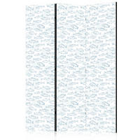 PARAVENT Einseitig Bedruckter 3-tlg 135x172 cm Blaue Fische Im Boho Stil - Blau, Holz/Textil (135/172/3cm) - Muralo