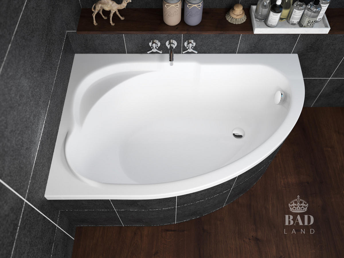 BADEWANNE Eckwanne STANDARD 130/85 Links Ablauf & Füße - Weiß, Kunststoff (85/53.5/130cm) - bad land