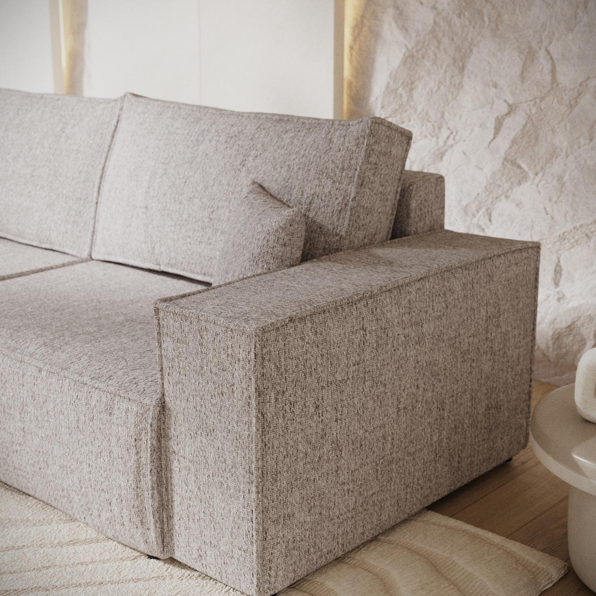 SOFA RESSO mit Schlaffunktion Beige im Neve Stoff - Beige/Schwarz, Holz/Holzwerkstoff (255/70/105cm) - AltaBeds