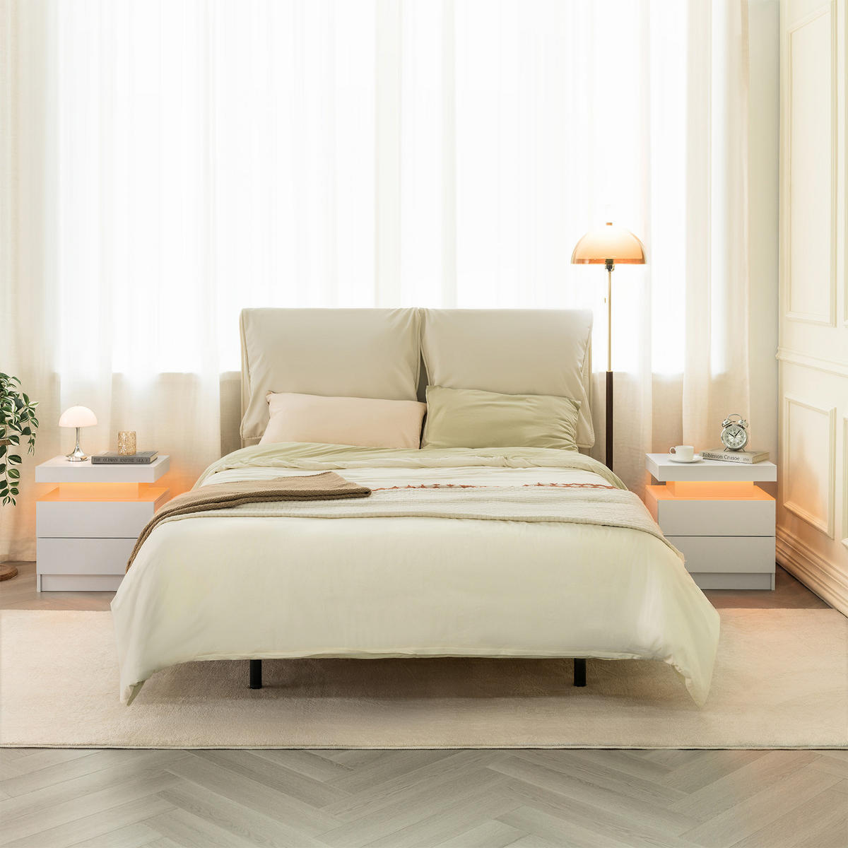 NACHTTISCH LED Nachtschrank Modern mit 2 Schubladen – Beleuchtet, Side Table für Schlafzimmer, Weiß - Weiß, Holz (53/36/50cm) - Ej. Life