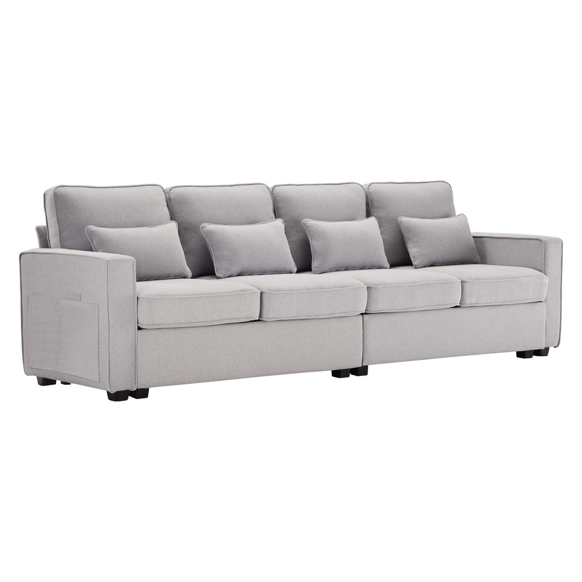 4-SITZER Sofa Leinenstoff mit Taschen an Armlehnen und 4 Kissen 264/83/87 cm Hellgrau - Hellgrau, Textil (87/264/83cm) - Redom