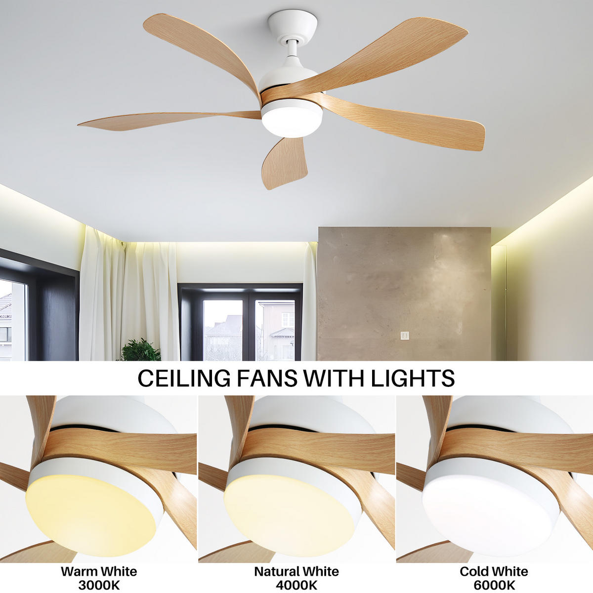 DECKENVENTILATOR DE-16185 132 cm mit 3-farbiger LED Weiß - Weiß, Kunststoff (131/131/26.8cm) - ComfortXL