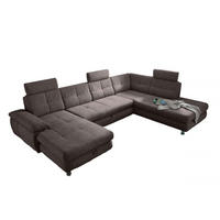 WOHNLANDSCHAFT mit Schlaffunktion, Bettkasten und verstellbaren Arm- und Kopflehnen - Chromfarben/Braun, Textil/Metall (233/88/349cm) - ed exciting design