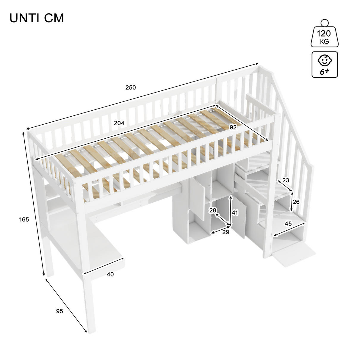 HOCHBETT 90/200 cm aus Kiefernholz mit LED-Leuchten, Ablageleiter, Weiß - Weiß, Holz (90/200cm) - OKMYHOME