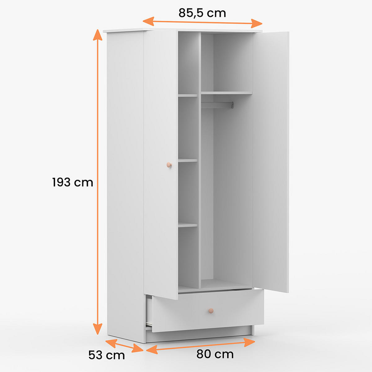 DREHTÜRENSCHRANK 85,5/193/53 cm 2-türig Olaf I Weiß + anthrazit Griffe - Anthrazit/Weiß, Holzwerkstoff/Metall (85.5/193/53cm) - imoebel24