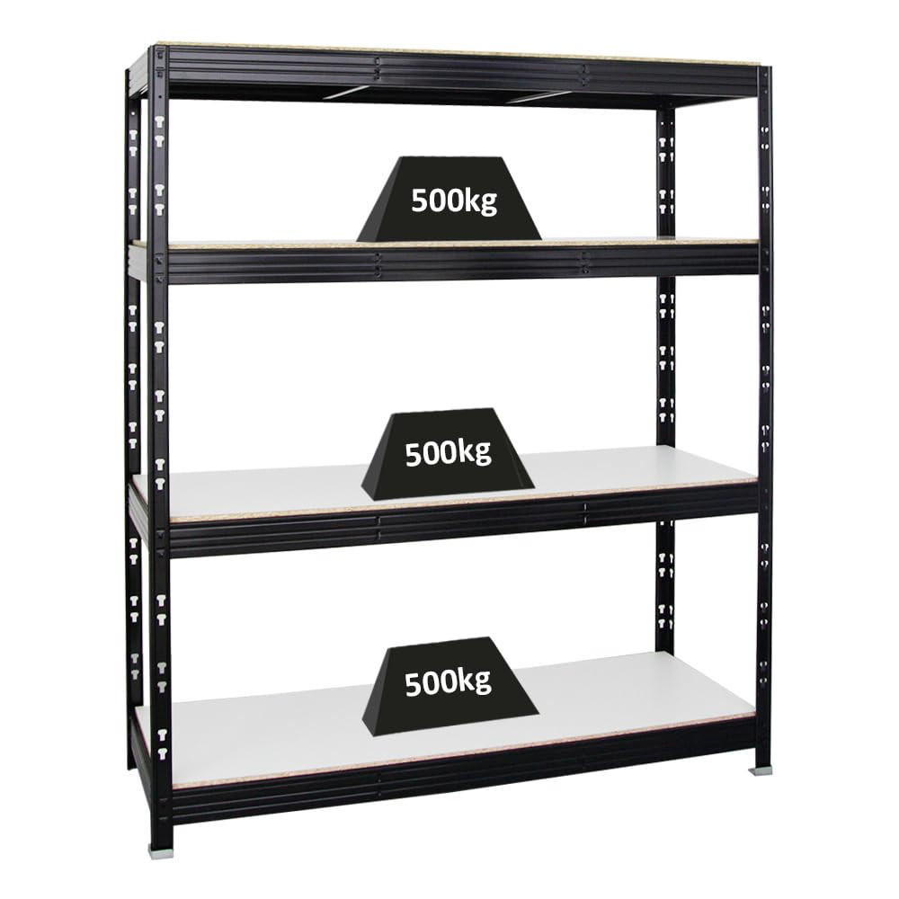 SCHWERLASTREGAL Rhino 180x160x60 cm 4 Melamin-Ebenen 16mm Fachlast 500 kg Schwarz - Schwarz/Weiß, Metall (160/180/60cm) - PROREGAL