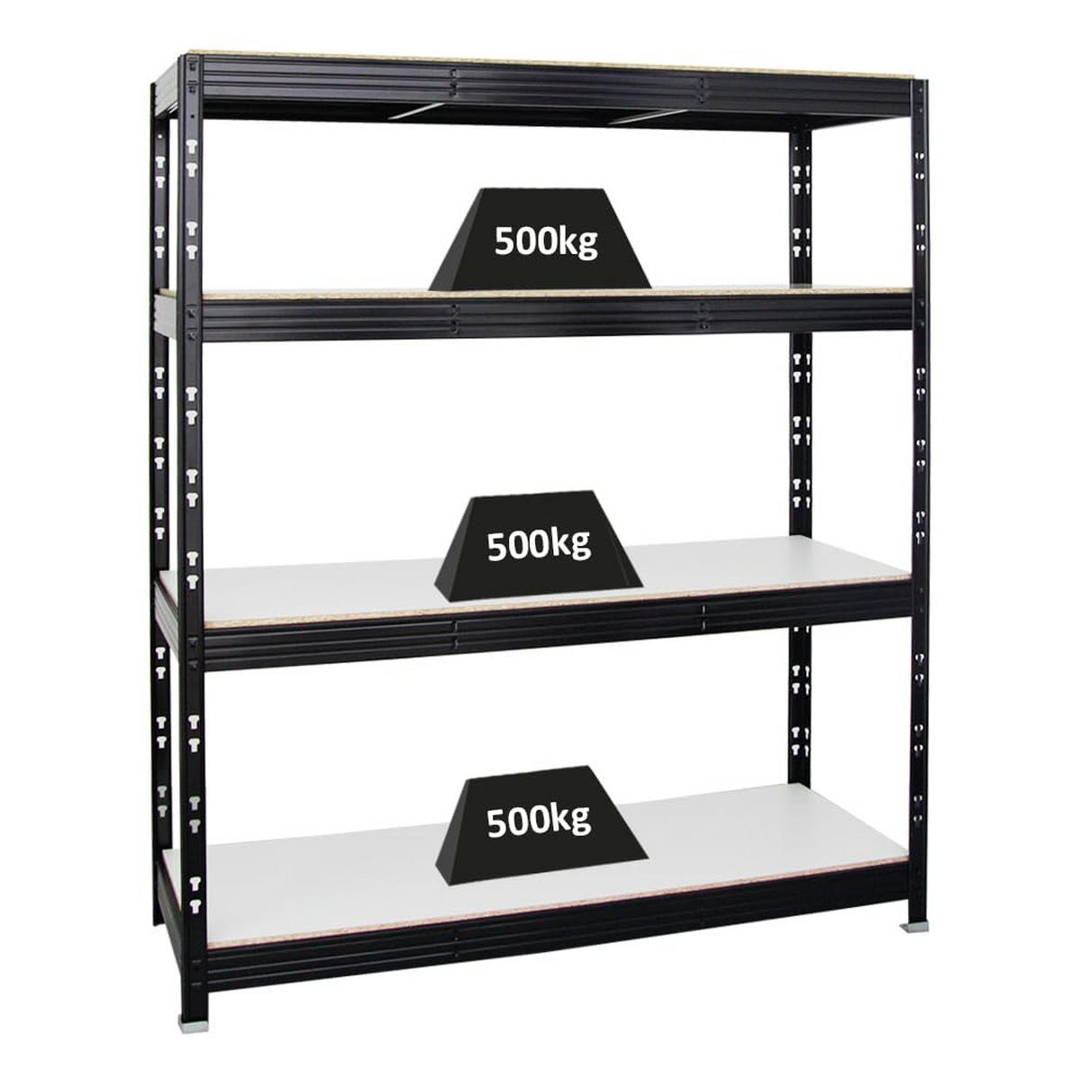 SCHWERLASTREGAL Rhino 180x160x60 cm 4 Melamin-Ebenen 16mm Fachlast 500 kg Schwarz - Schwarz/Weiß, Metall (160/180/60cm) - PROREGAL