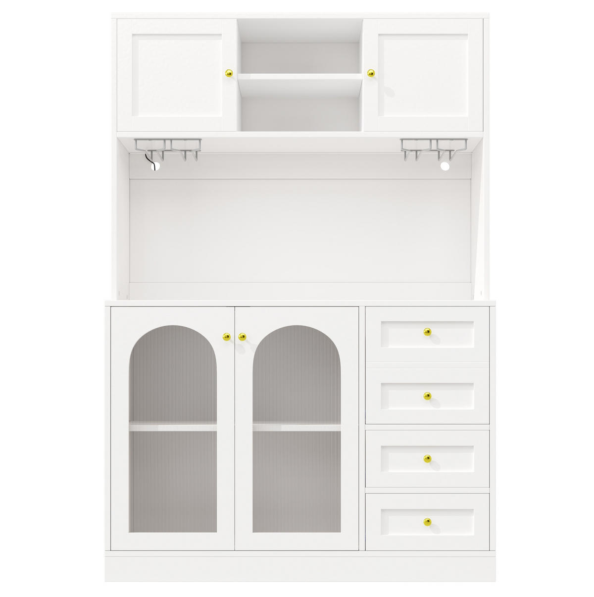 BUFFETSCHRANK 120/40/188 cm aus MDF mit LED-Lichtleiste, Fluted-Glas und viel Stauraum, Weiß - Weiß, Holzwerkstoff (120/188/40cm) - Redom