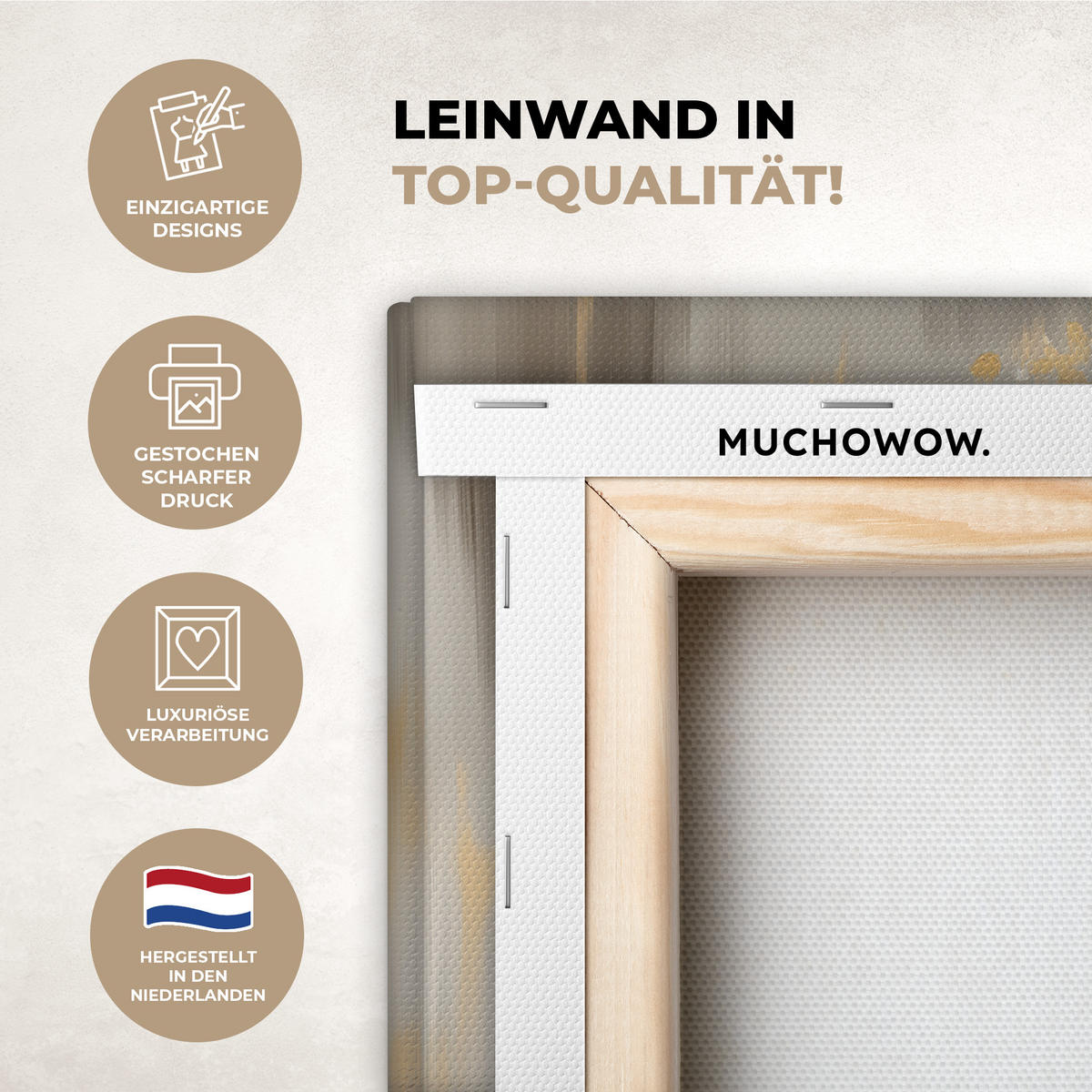 LEINWANDBILD Gemälde - Baum - Abstrakt - Blätter Deko Schlafzimmer 30x20 cm - Beige, Textil (30/20cm) - MuchoWow