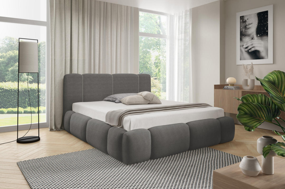 POLSTERBETT mit Stauraum und LED-Beleuchtung 120x200 cm in Grau - Grau, Metall (120/200cm) - Home Collective
