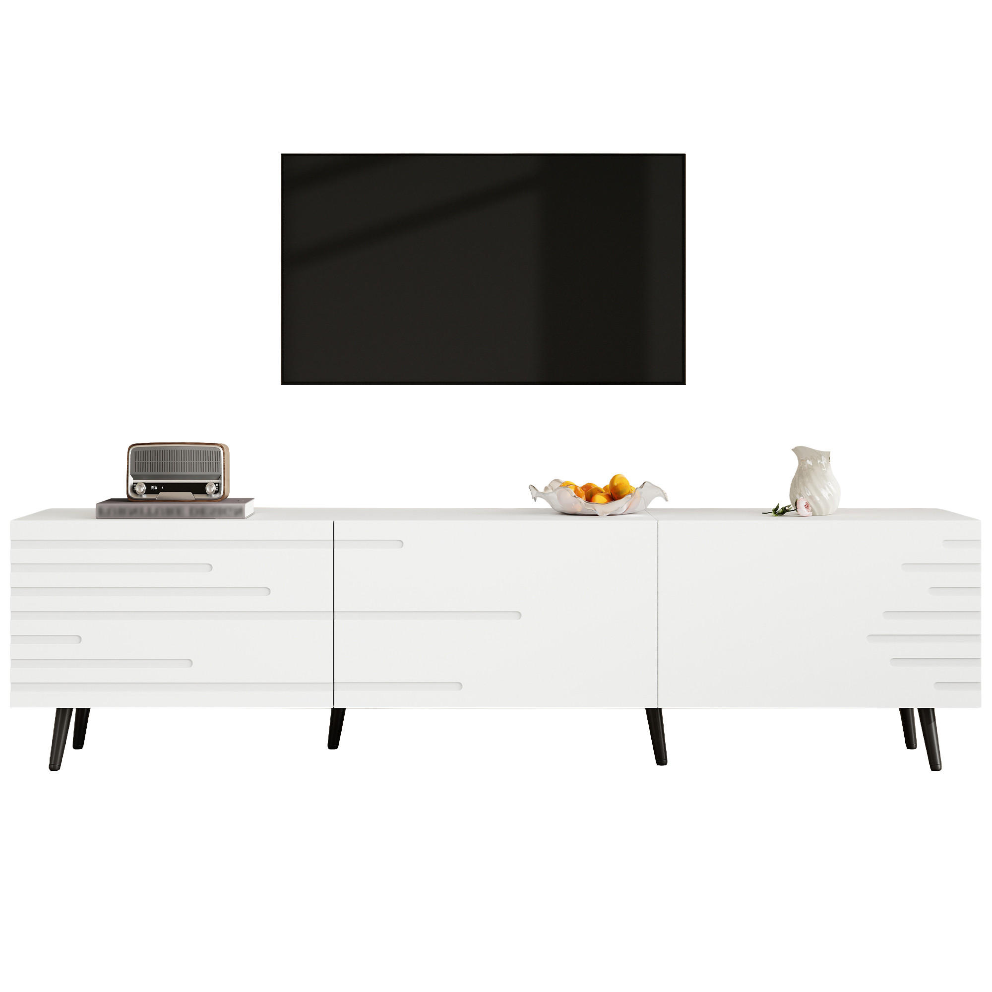 STILVORA TV SKŘÍŇ v bílé barvě TV stolek s výklopnými dvířky pro televizi do 80 palců, B180/T40/H48cm